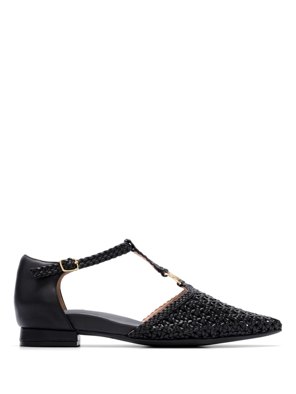 Black Leather Bared Avocet Woven Flats - Picture 4 of 11